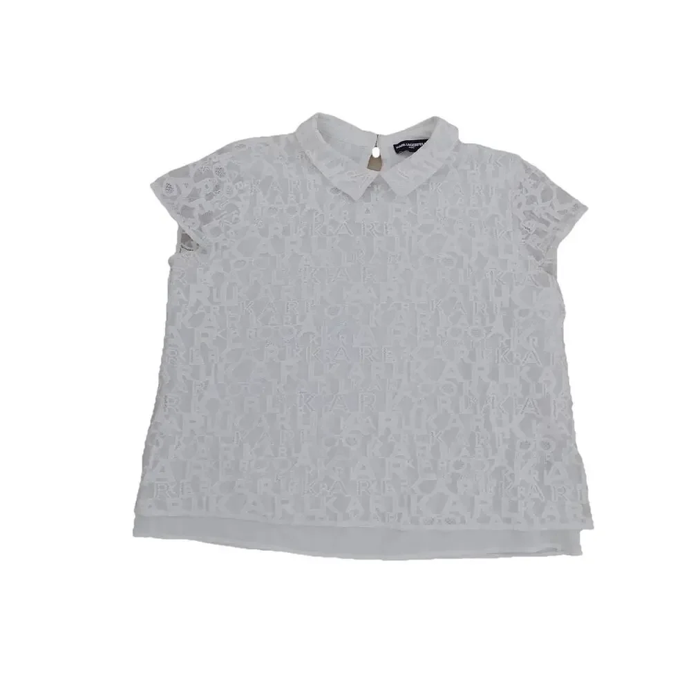 Karl Lagerfeld white lace blouse short sleeve size Large - Picture 6 of 9